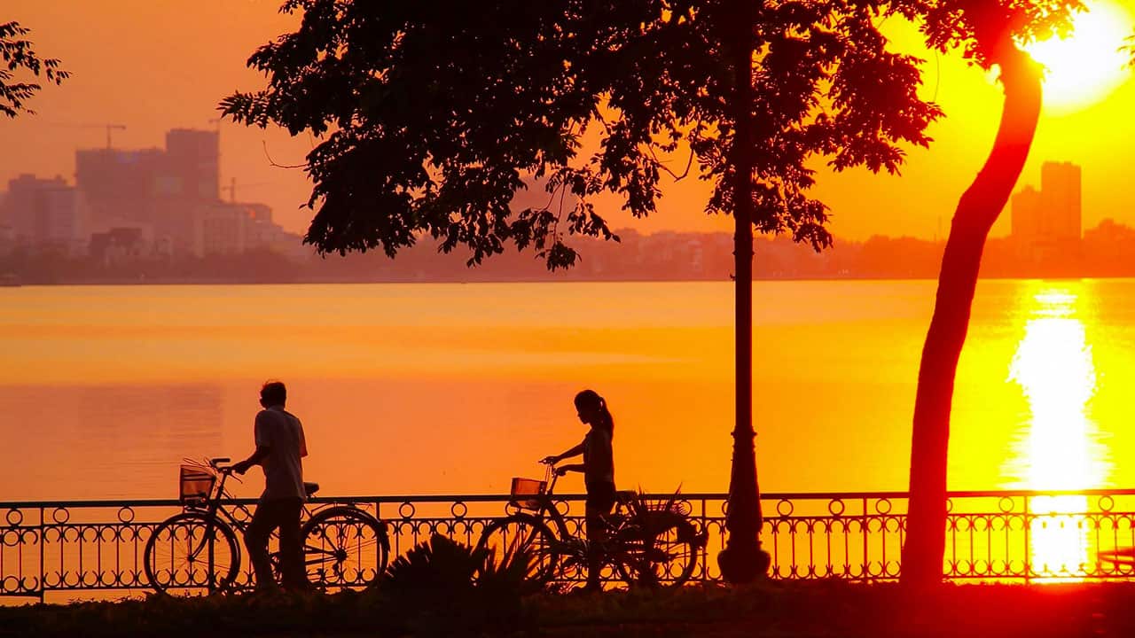 Sunset at Hoan Kiem Lake.