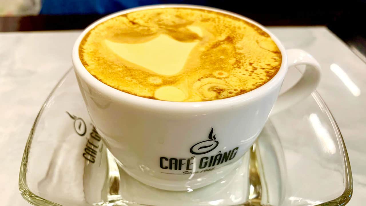 Egg coffee is a type of coffee created from coffee and whipped yolk.
